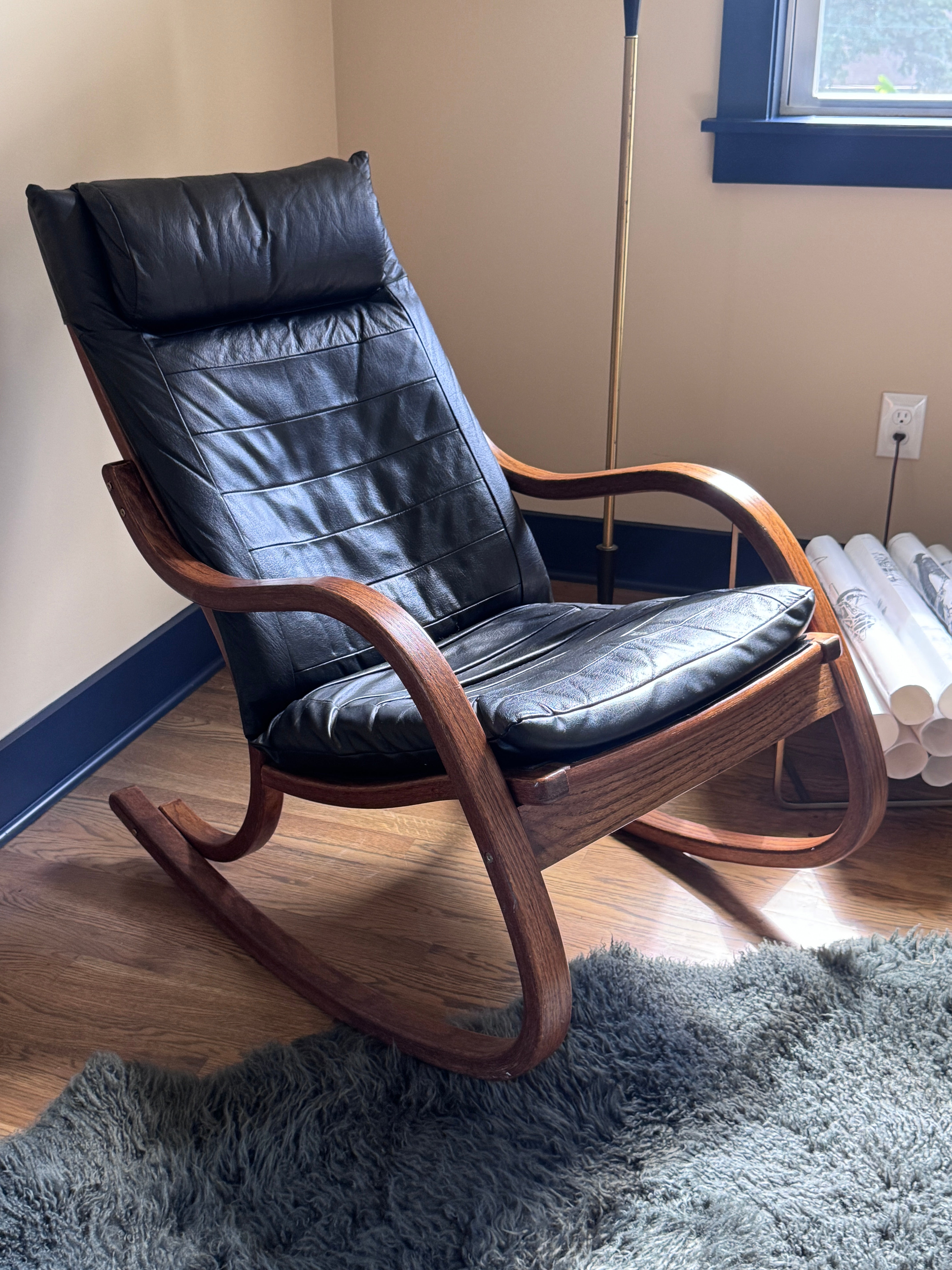 Mid-Century Modern Black Leather Rocking Chair – LaBrie Spaces