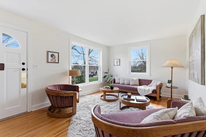 Vintage ‘Flexsteel’ Oak &amp; Plum Upholstered Sofa