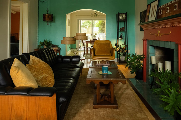 Mid-Century Modern Black Leather Tufted Sofa