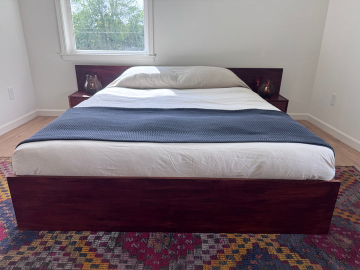 Queen Platform Bedframe Low Profile with Floating End Tables