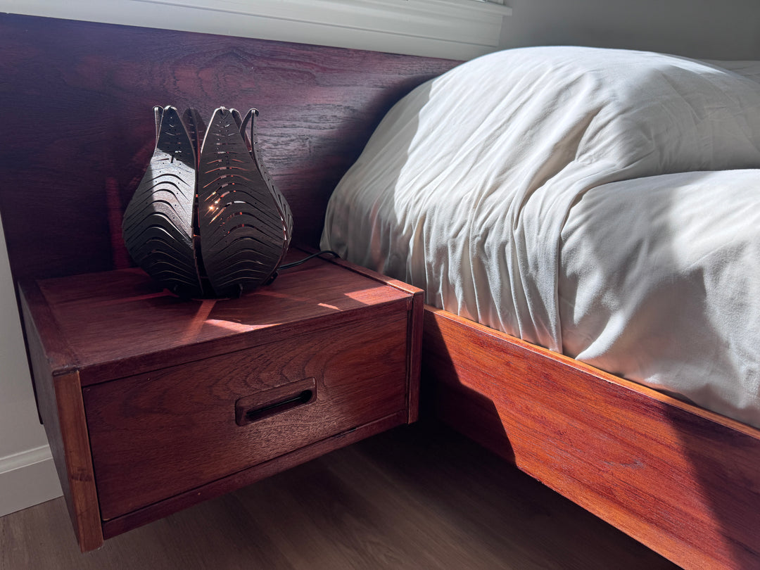 Queen Platform Bedframe Low Profile with Floating End Tables