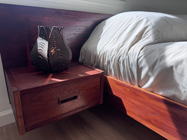 Queen Platform Bedframe Low Profile with Floating End Tables