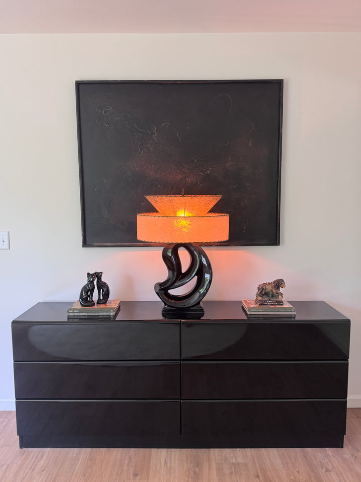 Midcentury Modern Black Lamp with Vintage Fiberglass Shade