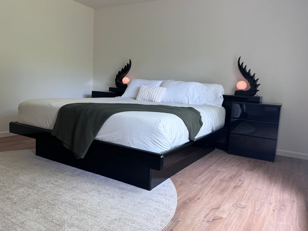 Vintage King Platform Bedframe in Black Lacquer by &