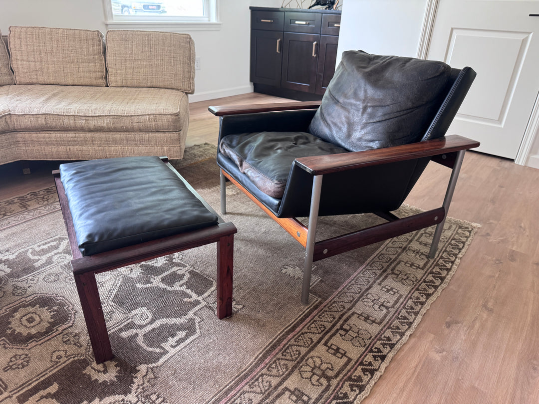 Mid-Century Modern Rosewood Chair Set with Ottomans (Price for Two Sets As Is)