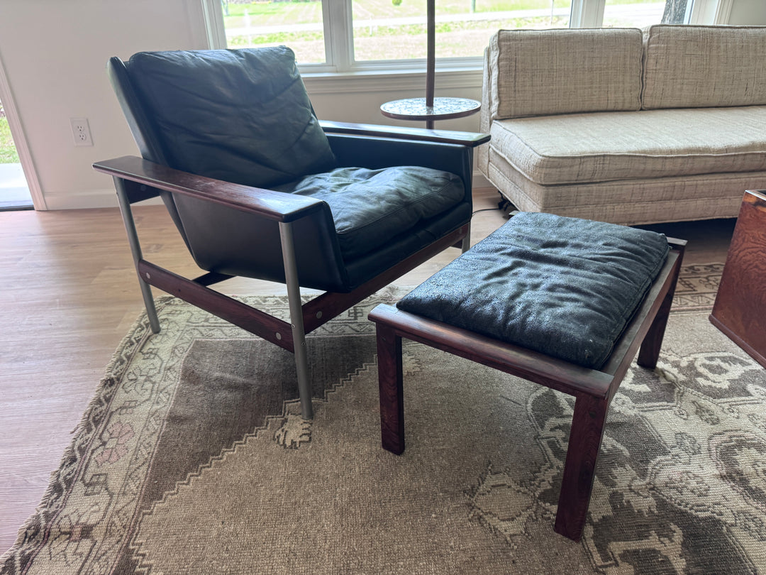 Mid-Century Modern Rosewood Chair Set with Ottomans (Price for Two Sets As Is)