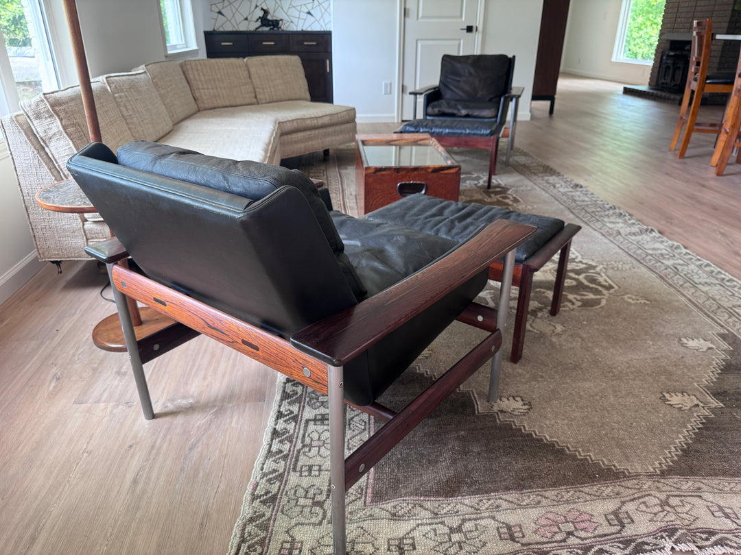 Mid-Century Modern Rosewood Chair Set with Ottomans (Price for Two Sets As Is)