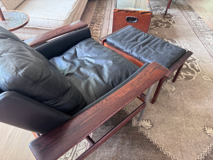 Mid-Century Modern Rosewood Chair Set with Ottomans (Price for Two Sets As Is)
