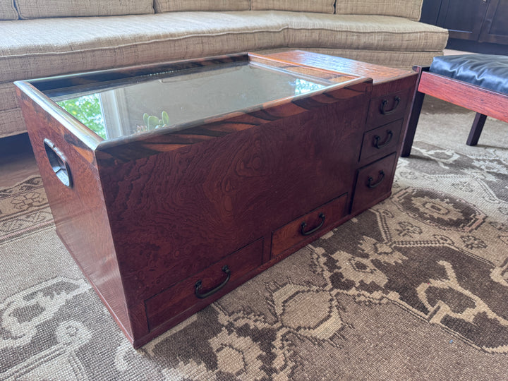 Antique Original Vintage Japanese Keyaki Hibachi Brazier Tea Chest