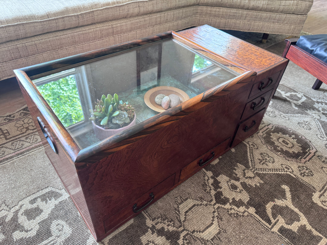 Antique Original Vintage Japanese Keyaki Hibachi Brazier Tea Chest