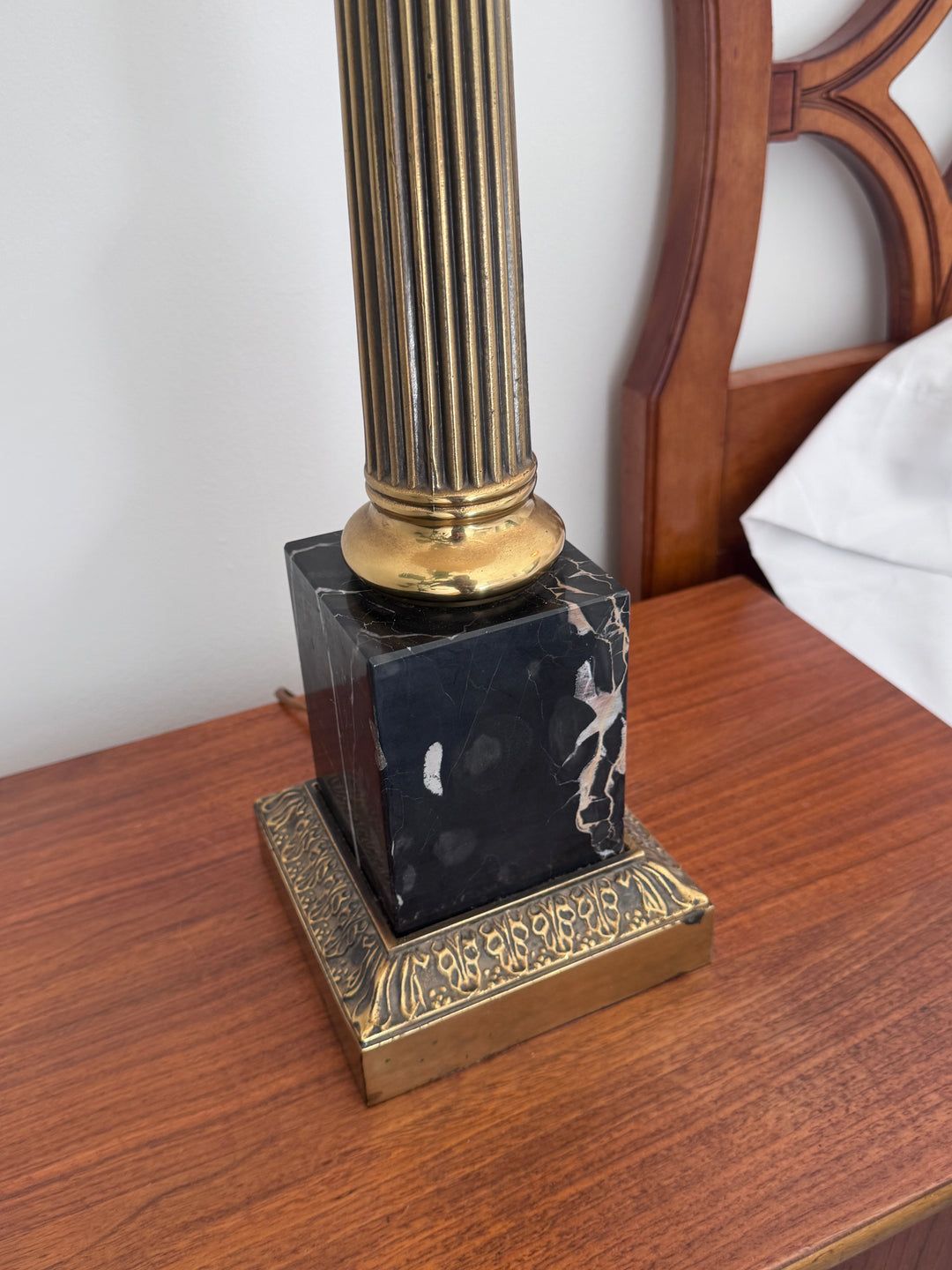 Antique Regency Style Marble Base Table Lamps with Original Shades