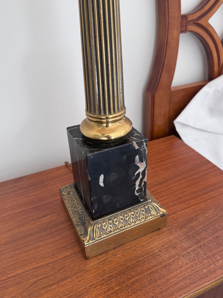 Antique Regency Style Marble Base Table Lamps with Original Shades