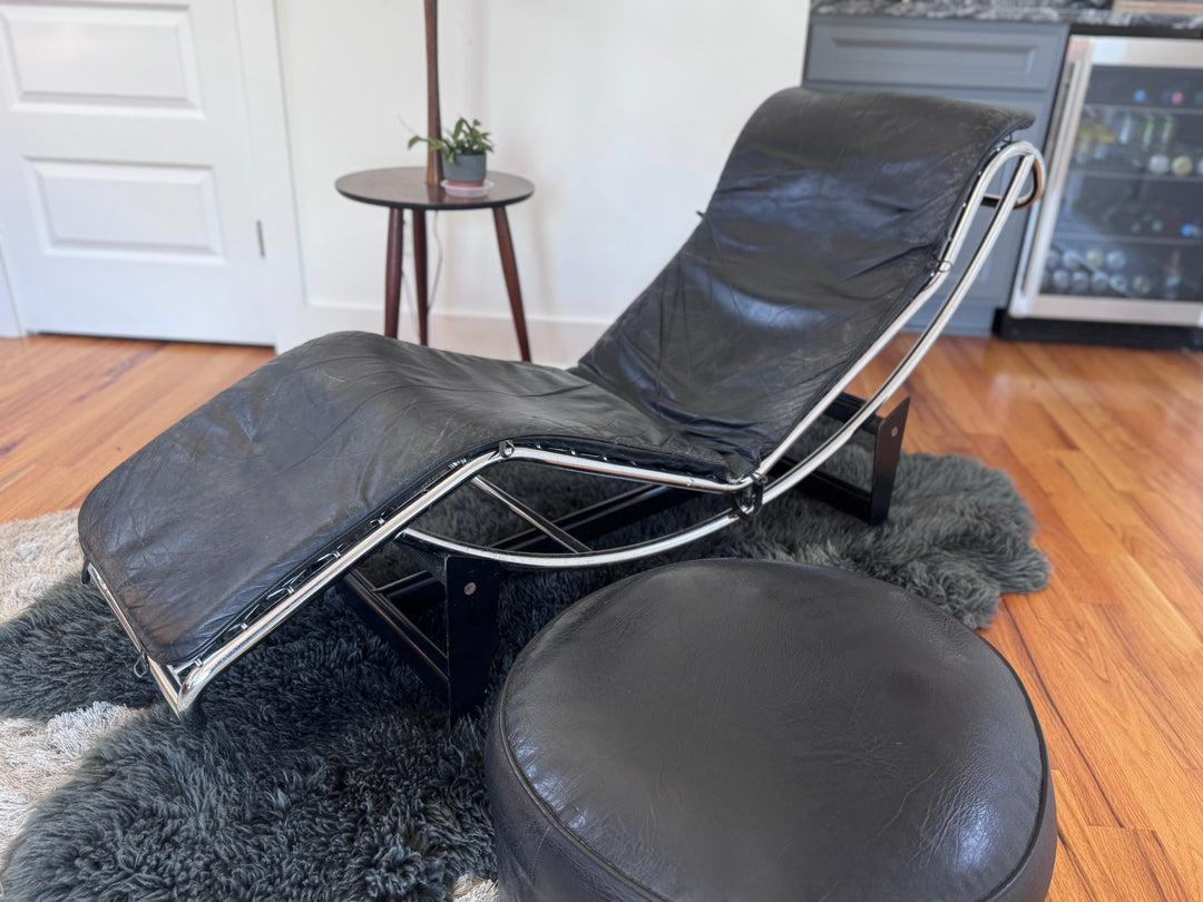 Leather and Chrome Chaise Lounge
