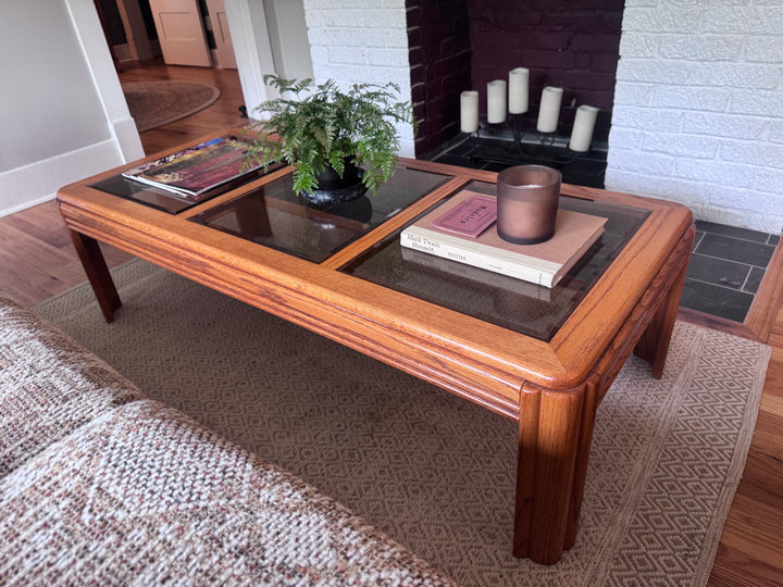 Vintage Oak and Smoked Glass Coffee Table