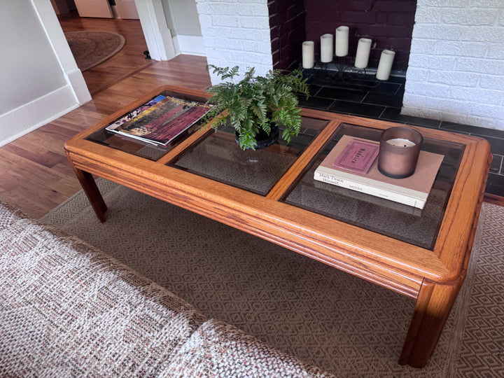 Vintage Oak and Smoked Glass Coffee Table