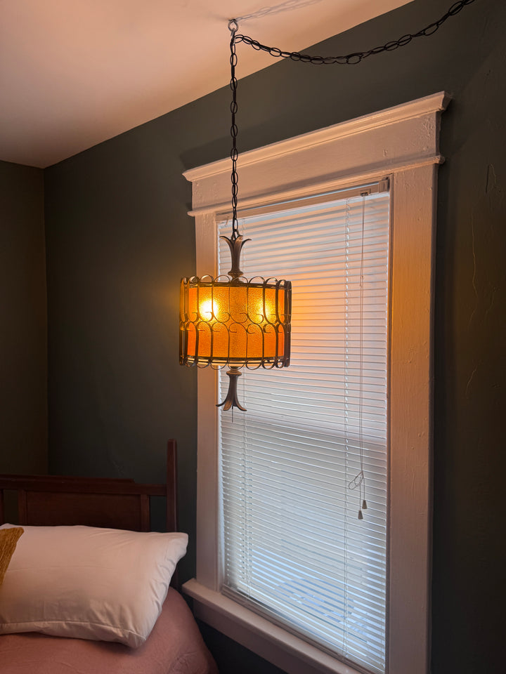 Mid-Century Modern Amber Swag Lamp