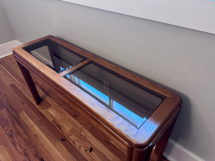 Vintage Oak Sofa Table with Smoked Glass