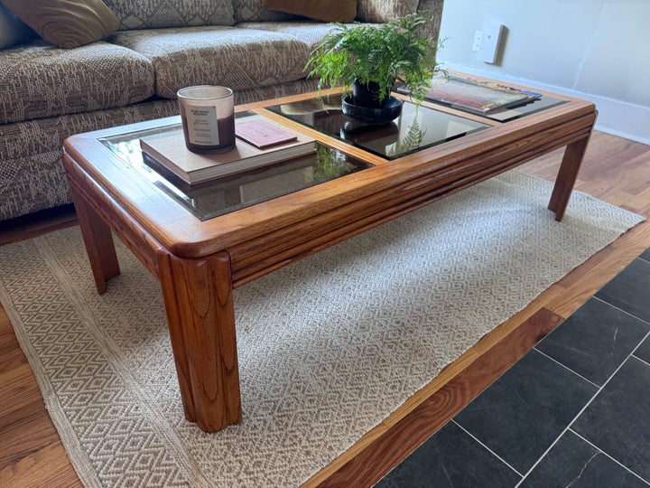 Vintage Oak and Smoked Glass Coffee Table