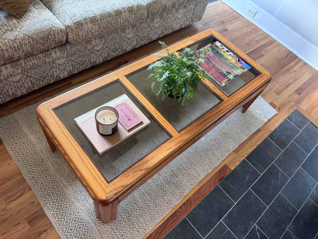 Vintage Oak and Smoked Glass Coffee Table