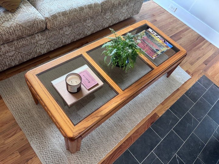 Vintage Oak and Smoked Glass Coffee Table