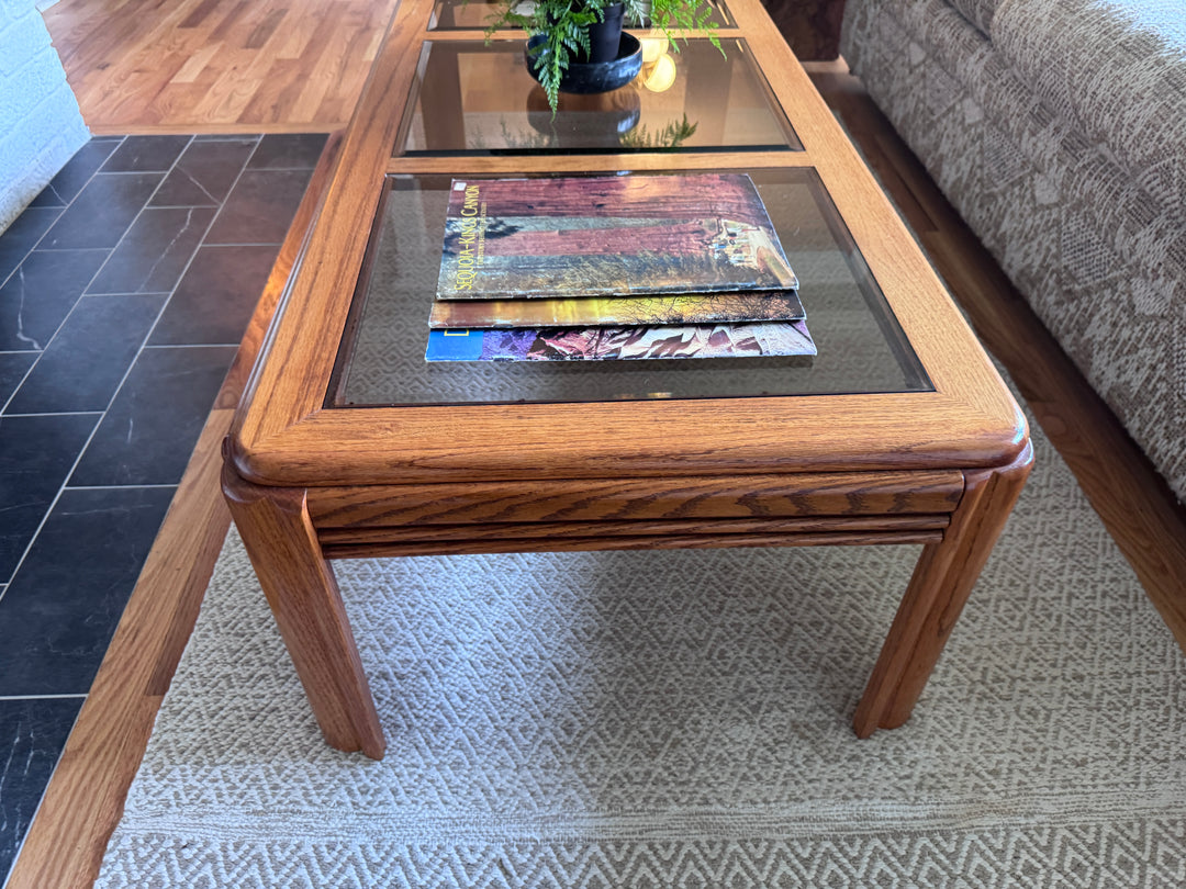 Vintage Oak and Smoked Glass Coffee Table