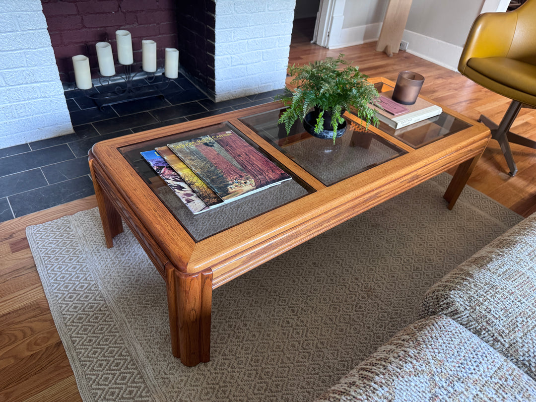 Vintage Oak and Smoked Glass Coffee Table
