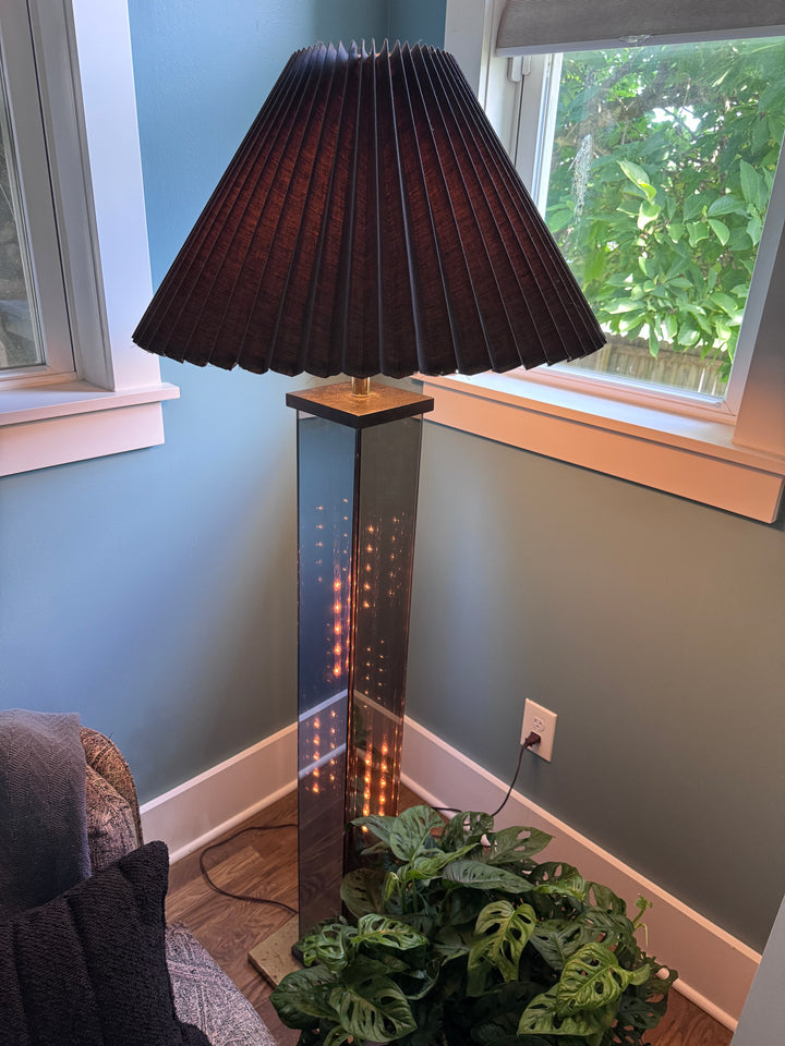 Vintage Smoked Glass Floor Lamp with Black Shade
