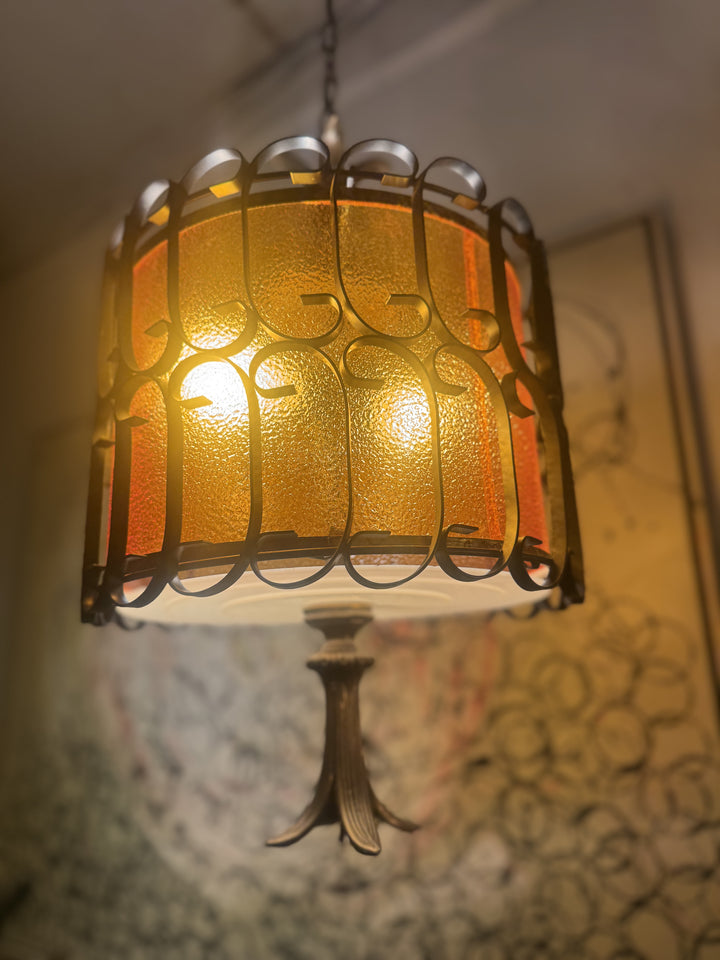 Mid-Century Modern Amber Swag Lamp