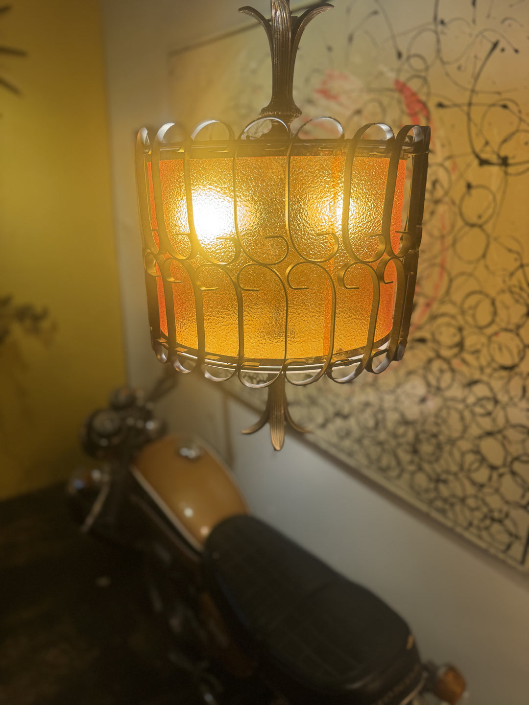 Mid-Century Modern Amber Swag Lamp