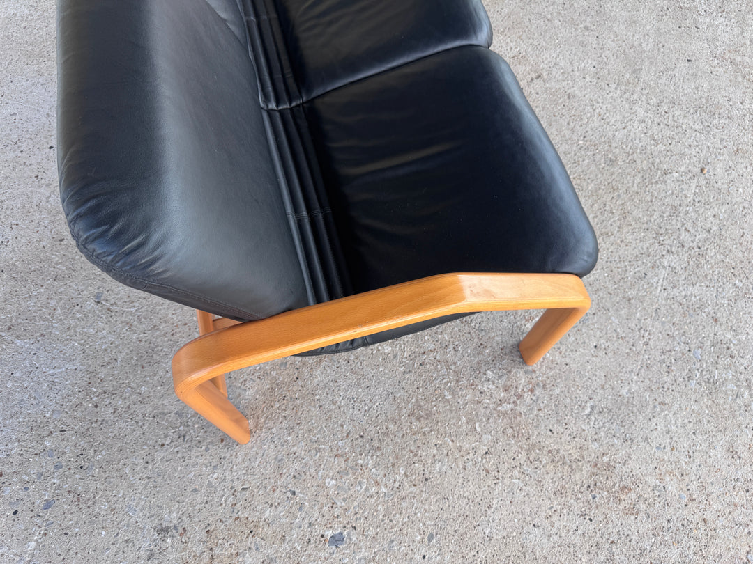 Danish Style Black Leather Love Seat