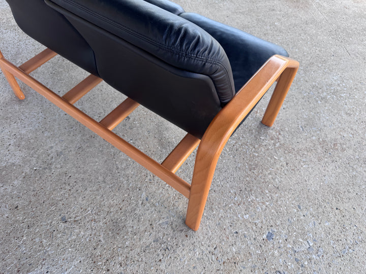 Danish Style Black Leather Love Seat