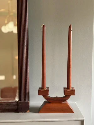 Vintage Wood (Pair) Two Prong Candelabras with Wood Candle Sticks
