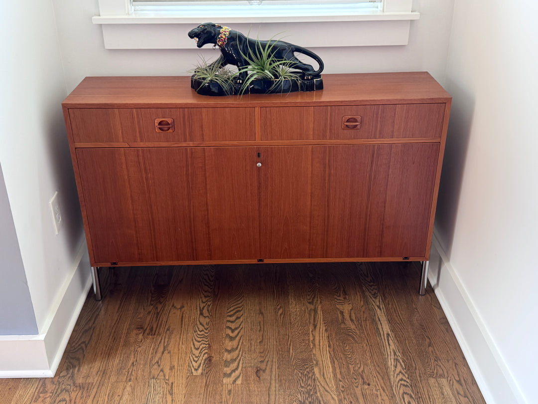 Mid-Century Danish Teak Cabinet with Silver Chrome Sculpted Legs