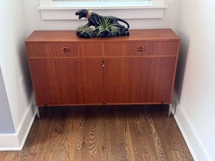 Mid-Century Danish Teak Cabinet with Silver Chrome Sculpted Legs