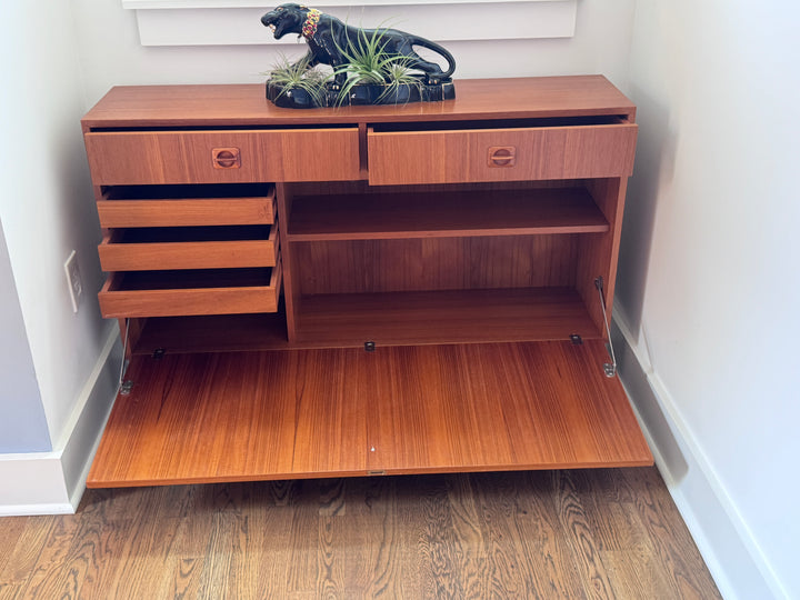 Mid-Century Danish Teak Cabinet with Silver Chrome Sculpted Legs