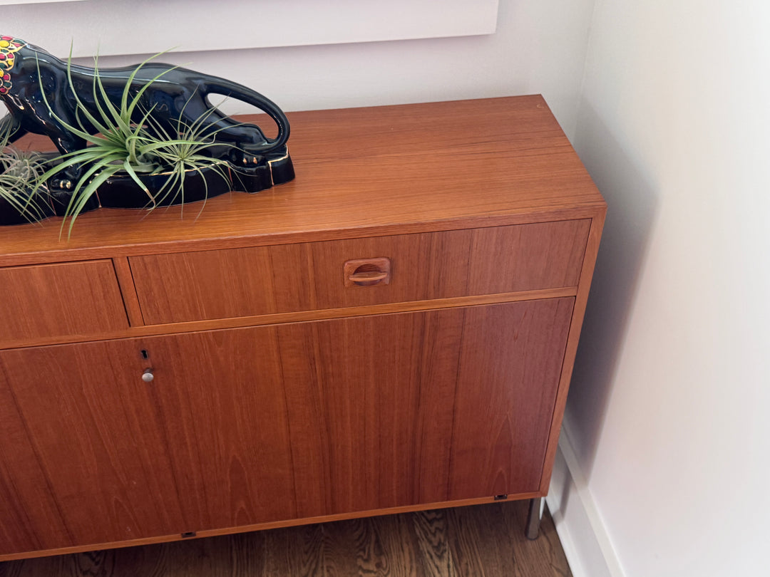 Mid-Century Danish Teak Cabinet with Silver Chrome Sculpted Legs