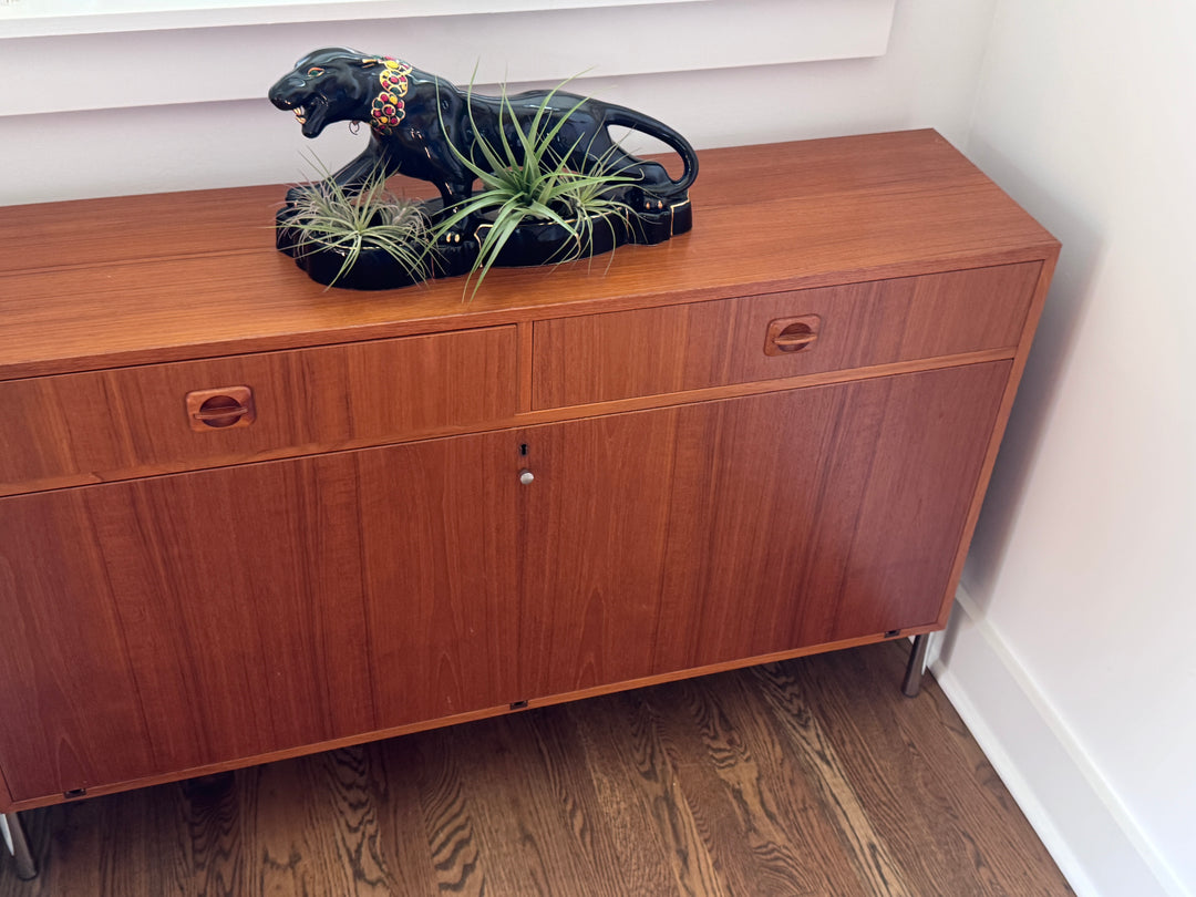 Mid-Century Danish Teak Cabinet with Silver Chrome Sculpted Legs