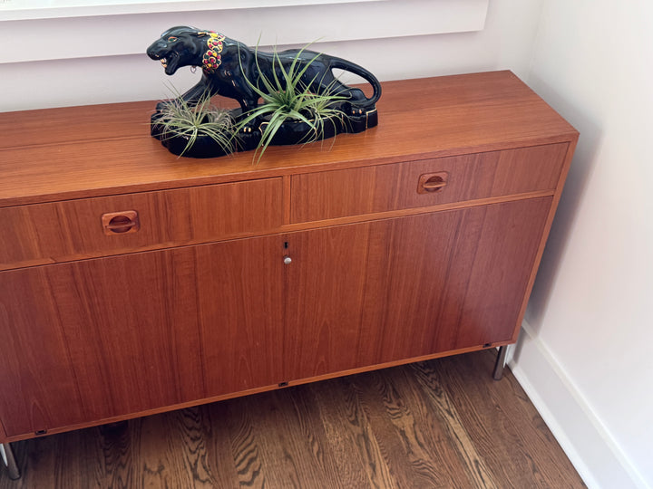 Mid-Century Danish Teak Cabinet with Silver Chrome Sculpted Legs