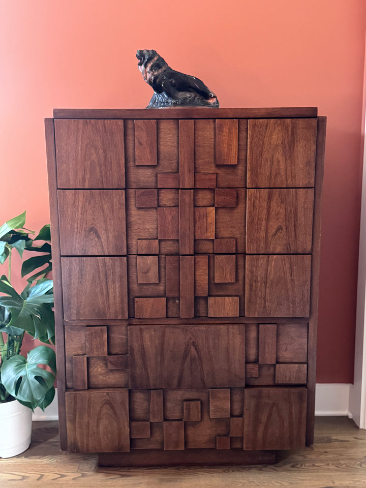 Mid-Century Modern Brutalist Five Drawer Dresser by &