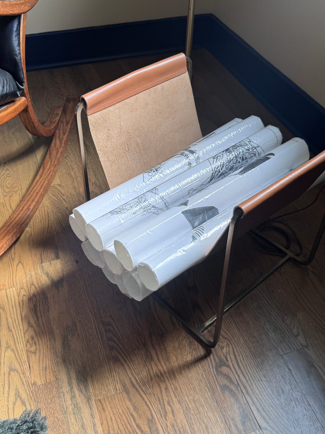 Leather and Brass Magazine Blanket Holder