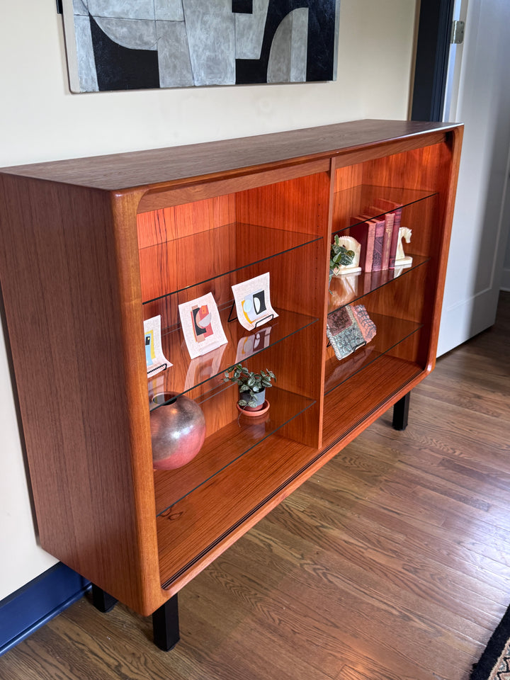 Mid-Century Modern Teak Shelf with Lights and Glass Adjustable Shelving