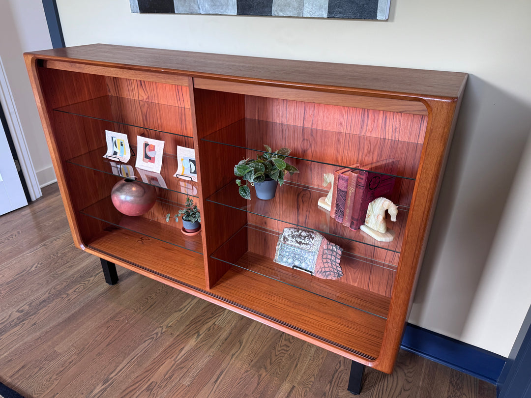 Mid-Century Modern Teak Shelf with Lights and Glass Adjustable Shelving