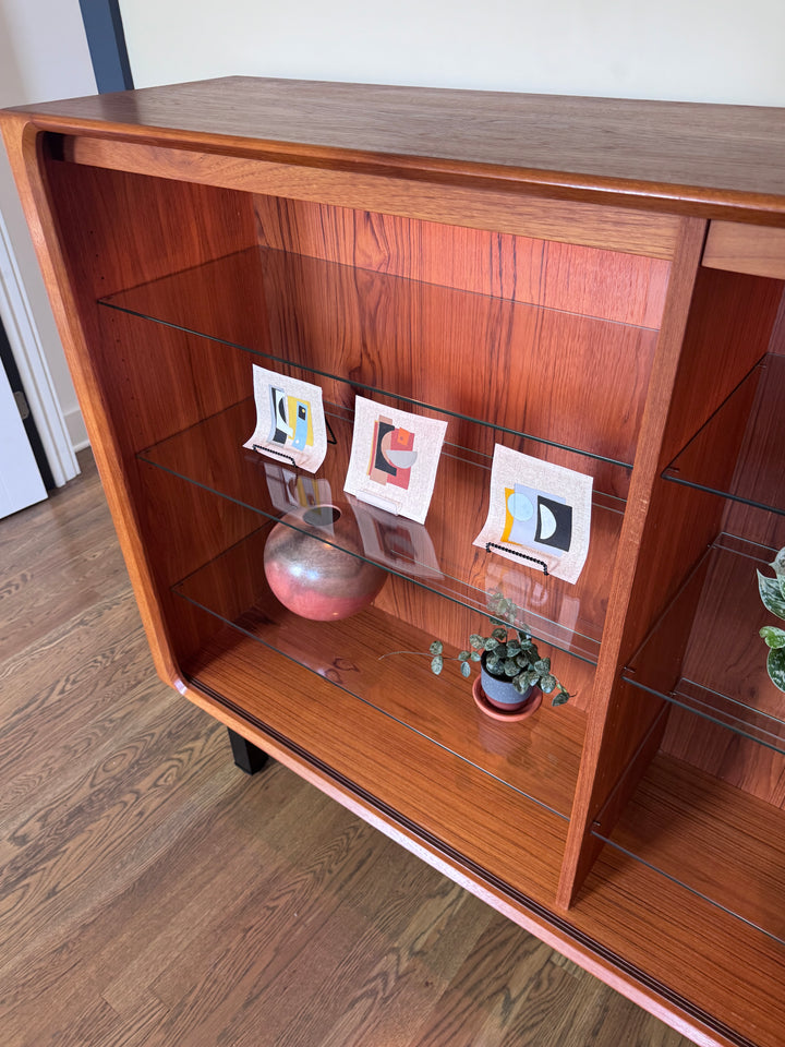 Mid-Century Modern Teak Shelf with Lights and Glass Adjustable Shelving