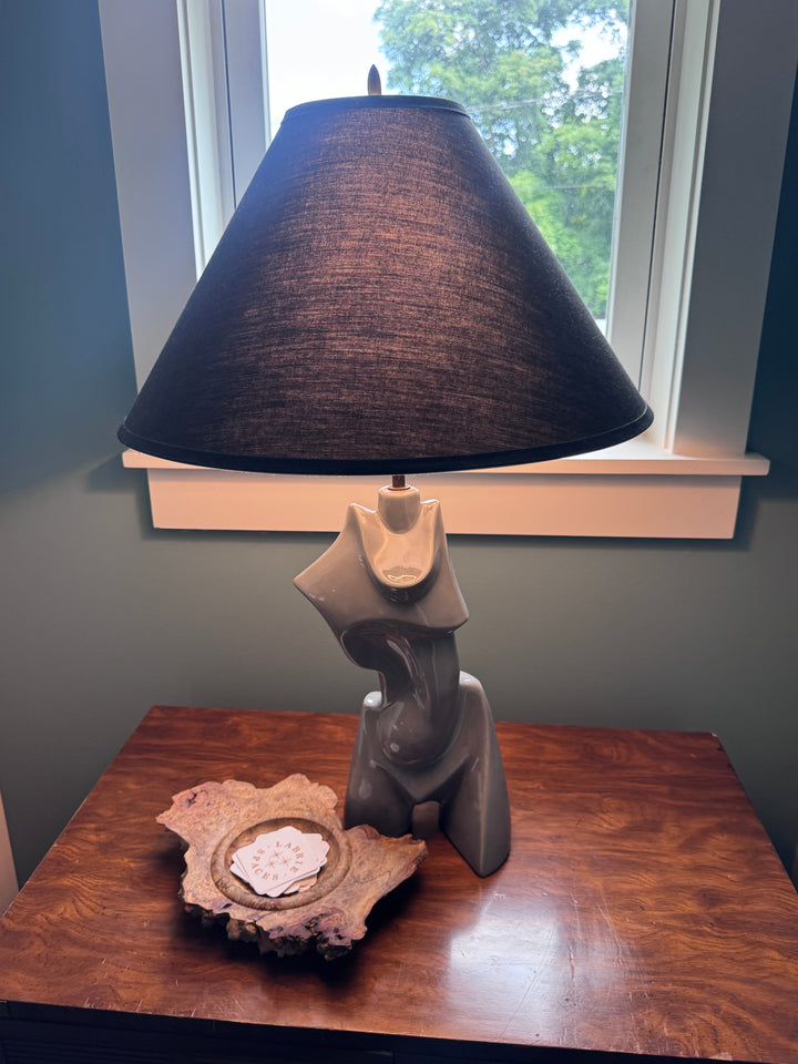 Grey Vintage Bust Lamp with Black Shade