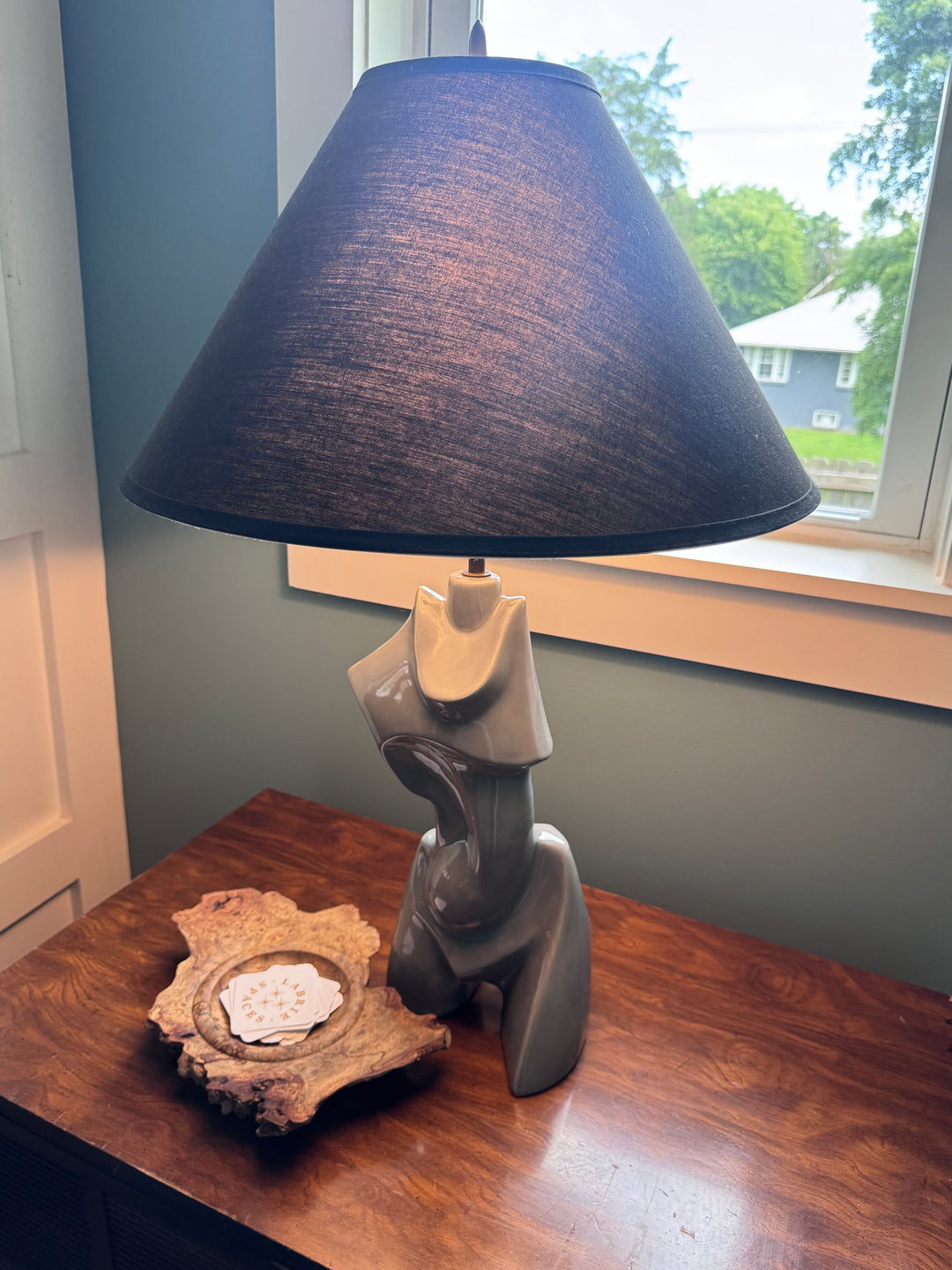Grey Vintage Bust Lamp with Black Shade