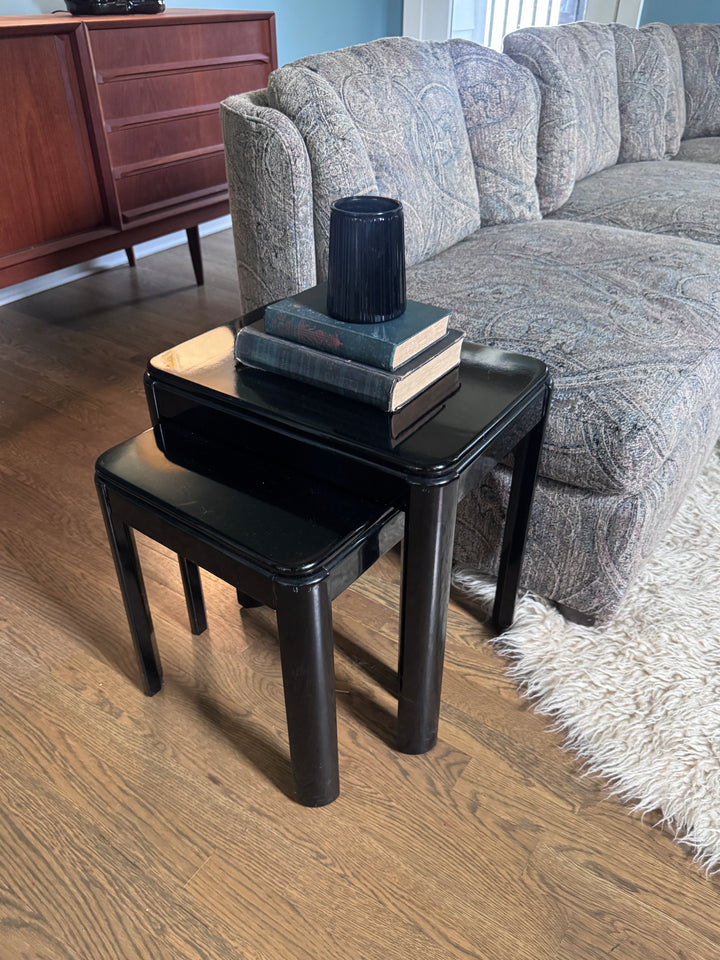 Vintage Lacquered Black Nesting Tables