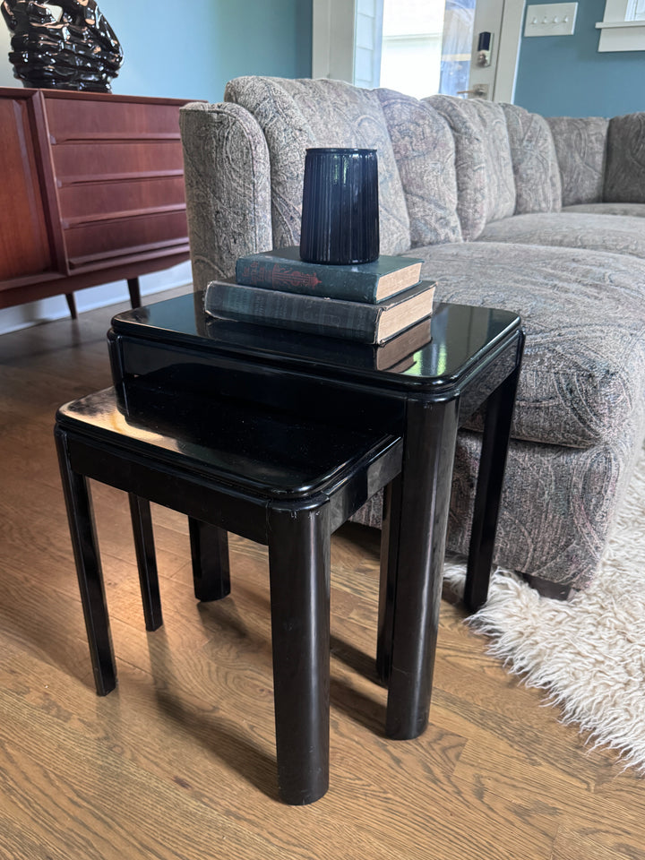 Vintage Lacquered Black Nesting Tables