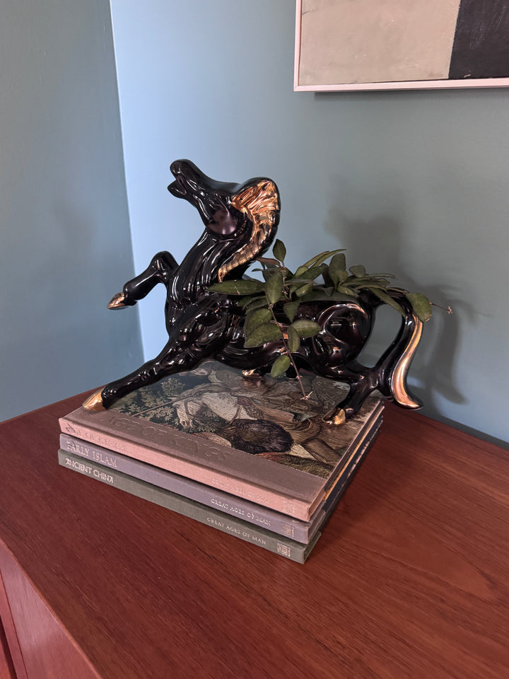Mid-Century Modern Black Horse Statue / Planter