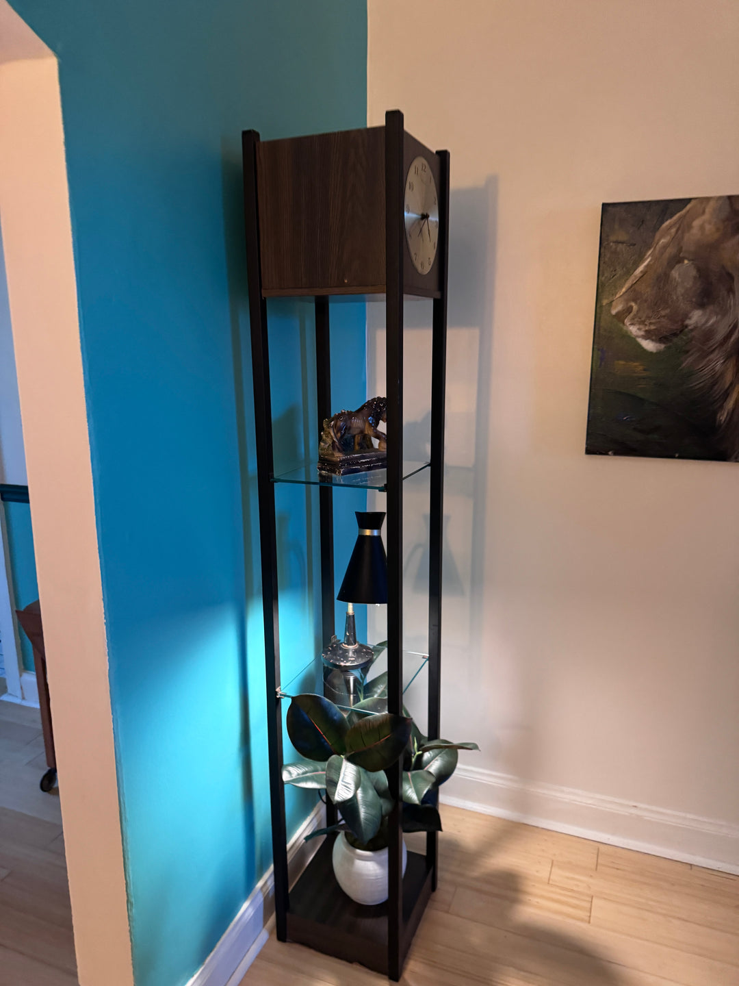 Mid-Century Modern Free Standing Clock and Shelf