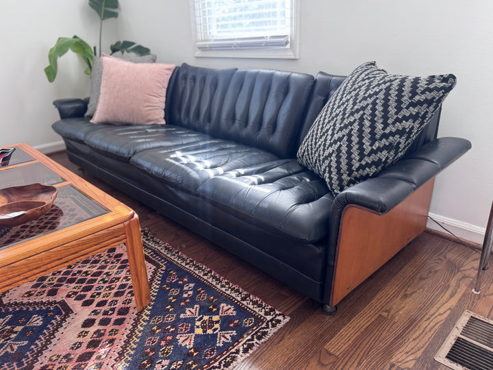 Mid-Century Modern Black Tufted Long Sofa